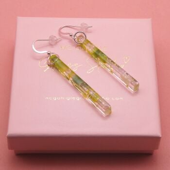 Green Glass pillar earrings on Sterling Silver.