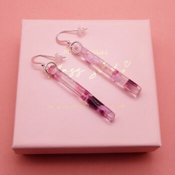 Pink and Raspberry Glass pillar earrings on Sterling Silver.