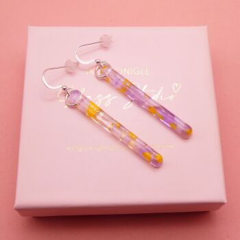 Lilac and yellow Glass pillar earrings on Sterling Silver.