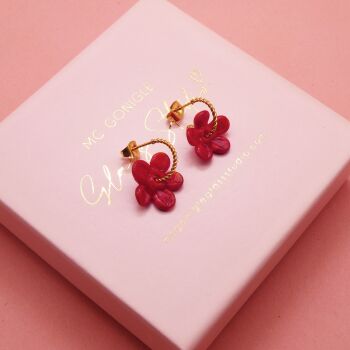 Red Flower hoop earrings