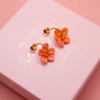 Coral Orange Flower hoop earrings