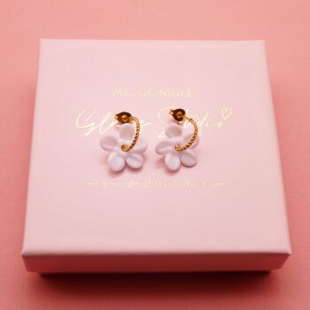 White Flower hoop earrings