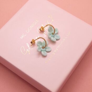 Mint Blue Flower hoop earrings