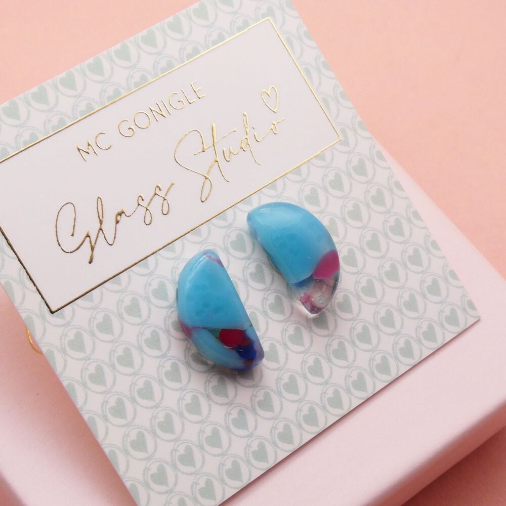 Large Turquoise half moon studs