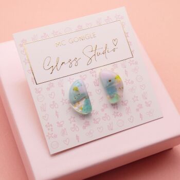 Large pastel half moon studs