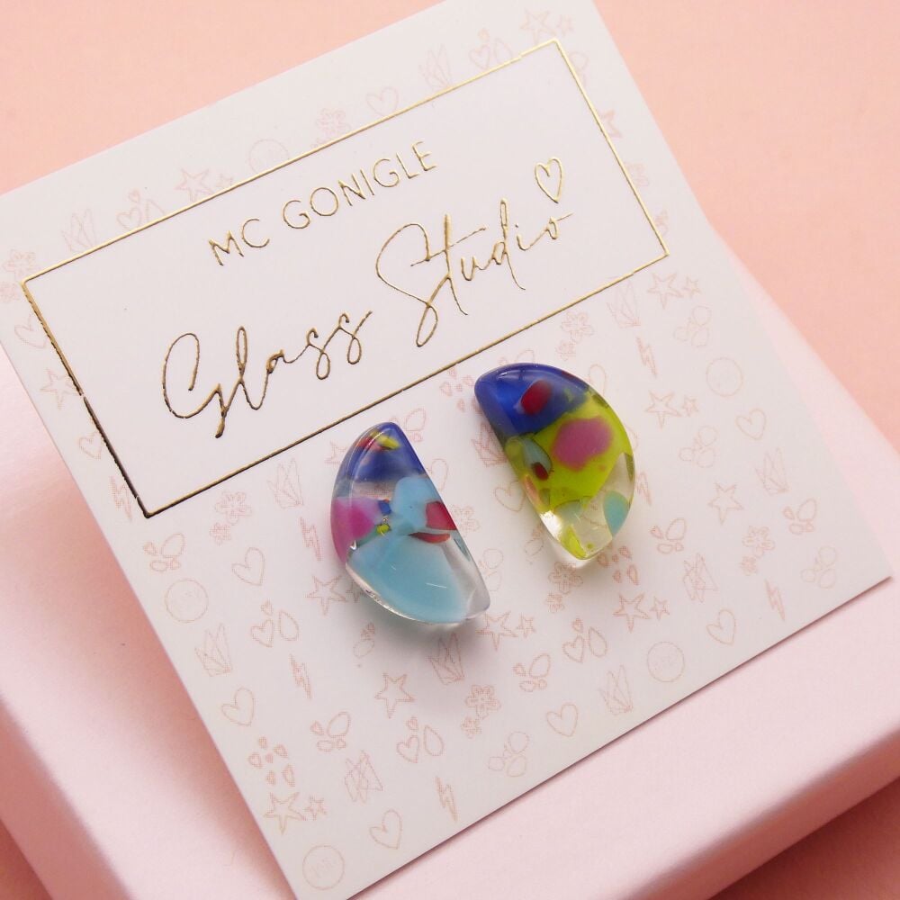 Large multicoloured half moon studs