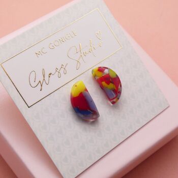 Large multicoloured half moon studs #2