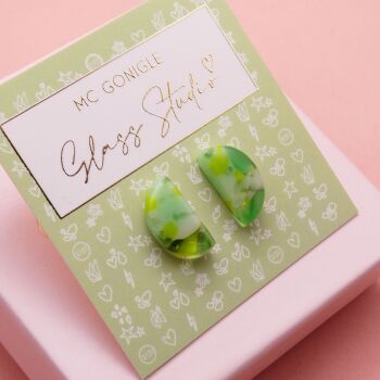Large green half moon studs #1