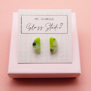 Large green half moon studs #2