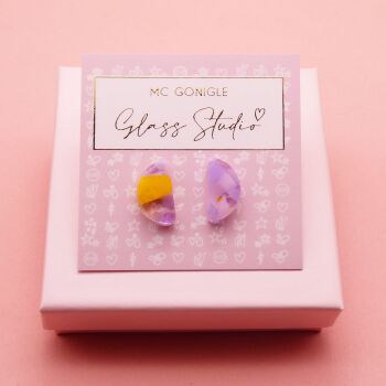 Large lilac and yellow moon studs