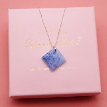 Blue glass tile necklace