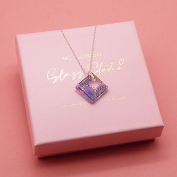 Pink Paisley glass tile necklace