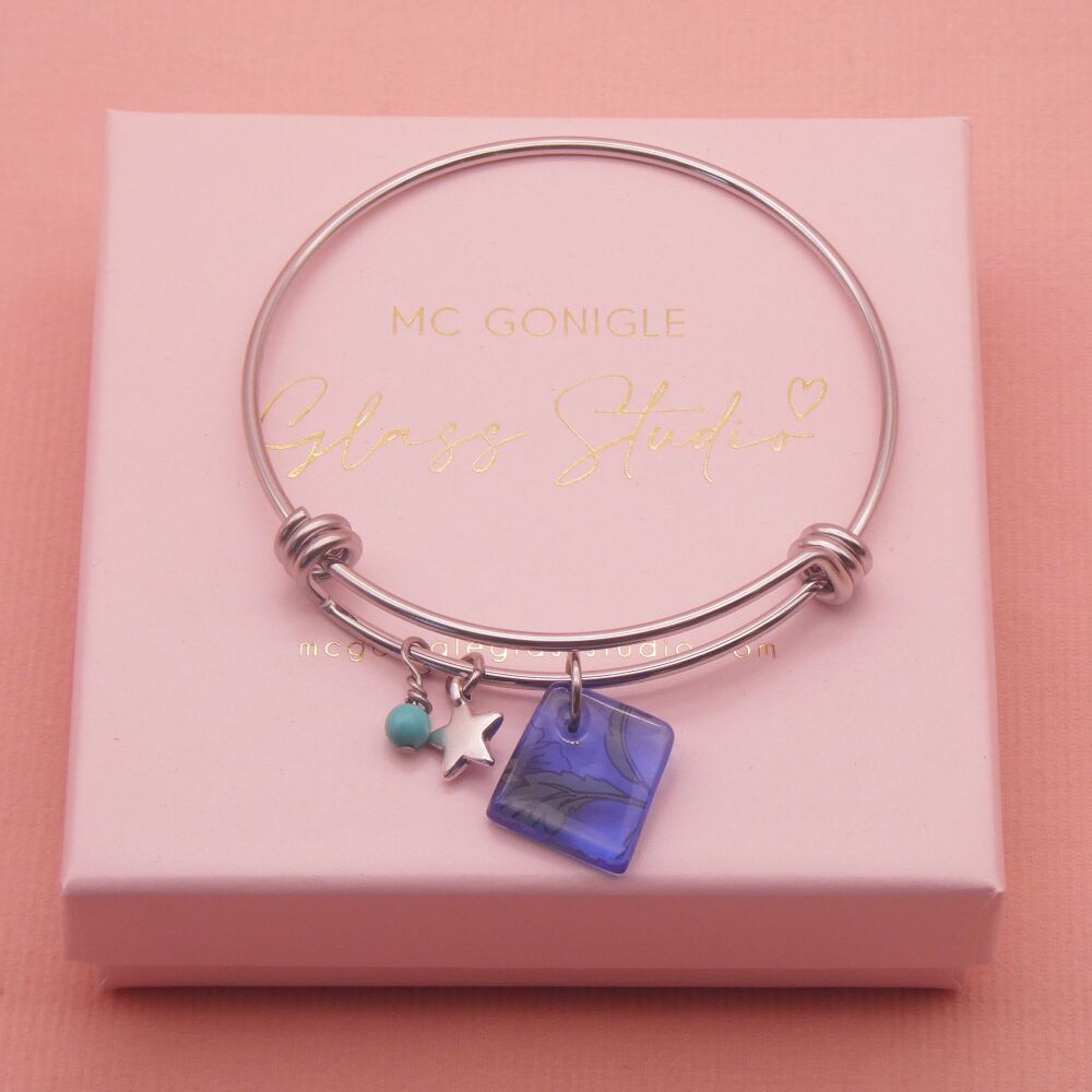 Blue Tile On a Silver Plated Bangle