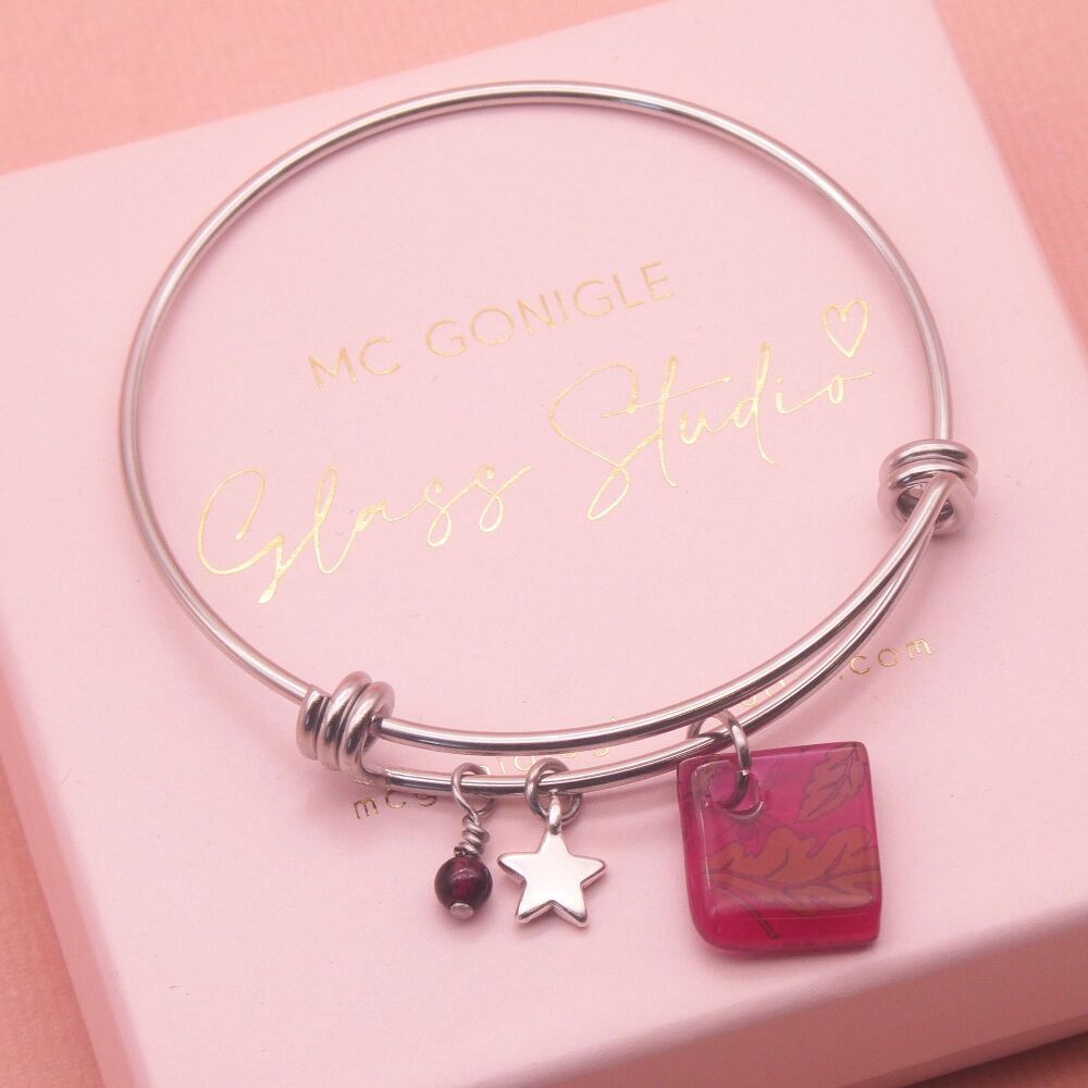 Raspberry pink Tile On a Silver Plated Bangle