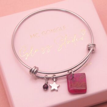 Raspberry pink Tile On a Silver Plated Bangle