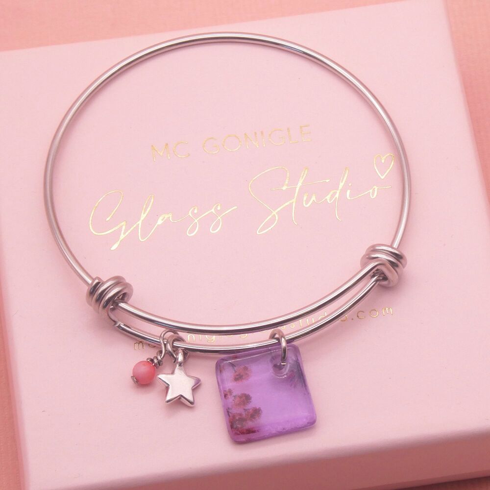 Lilac Tile On a Silver Plated Bangle