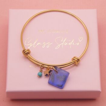 Blue Glass Tile  On a 14K Gold Plated Bangle