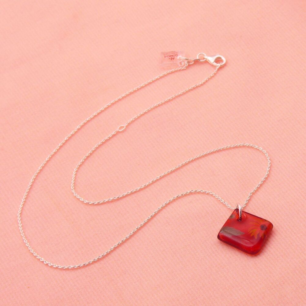 Rust Orange glass tile necklace