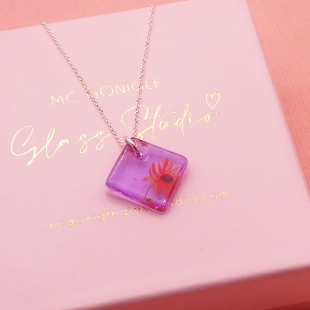 Lilac glass tile necklace