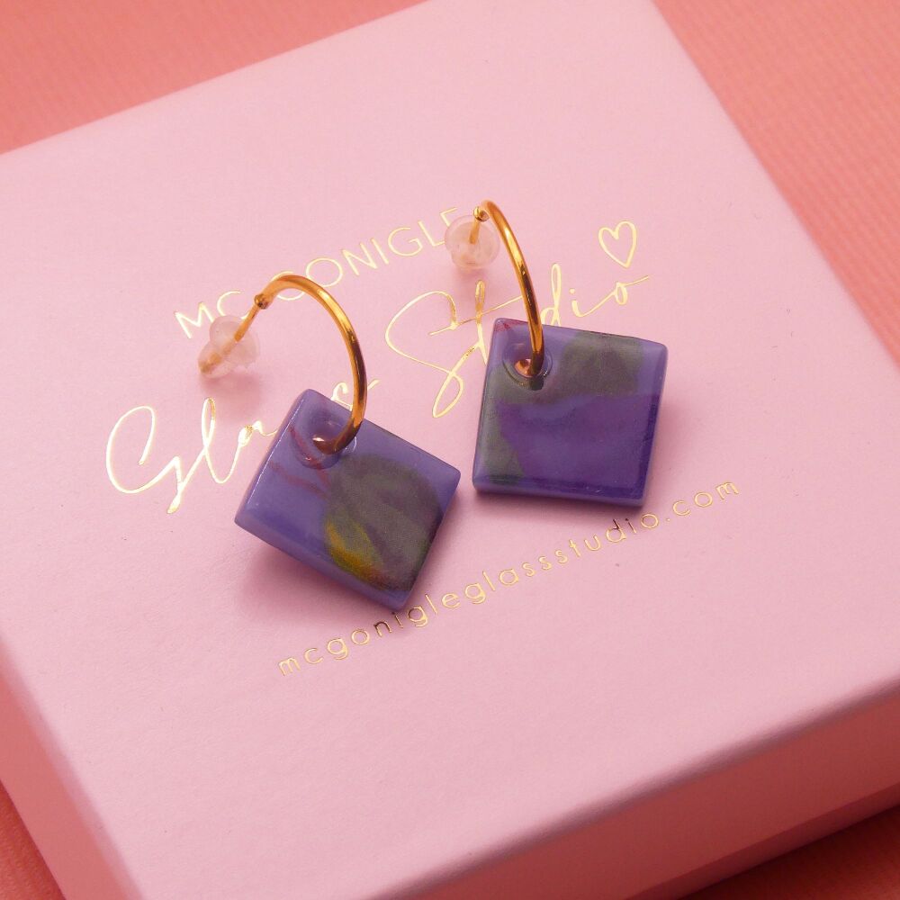 Puple tile hoop earrings-gold/silver