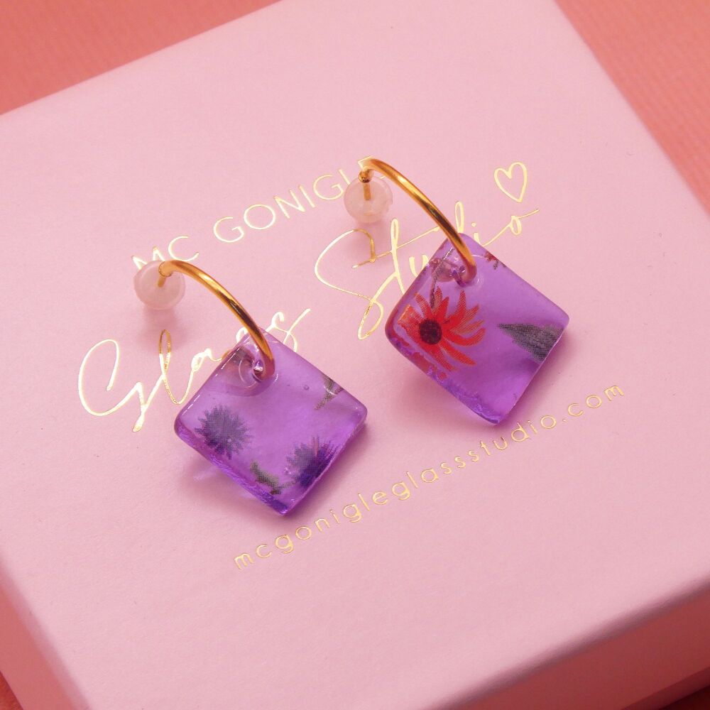 Lilac tile hoop earrings-Gold/Silver