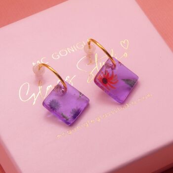 Lilac tile hoop earrings-Gold/Silver