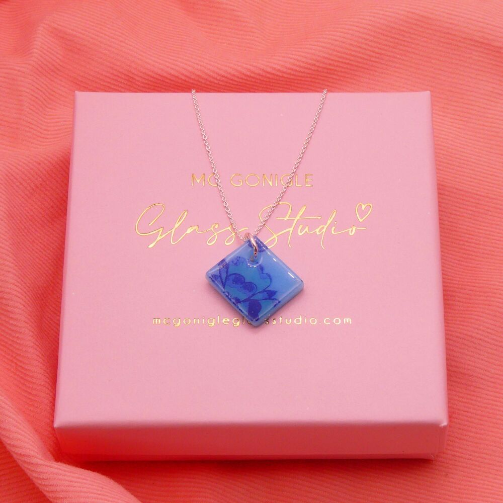 Light Blue glass tile necklace
