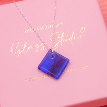 Blue glass tile necklace