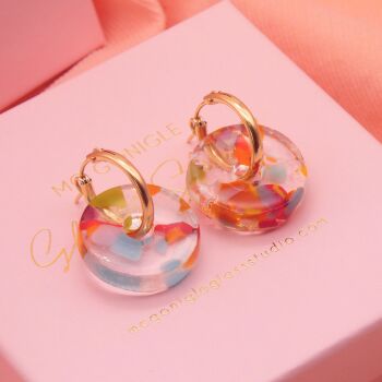 Speckled Glass donut earrings on Gold Filled/ Silver hoops