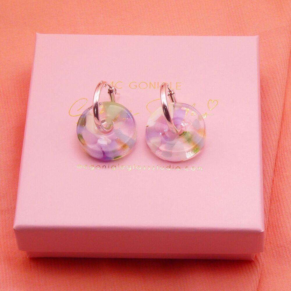Pastel Glass donut earrings on Gold Filled/ Silver hoops
