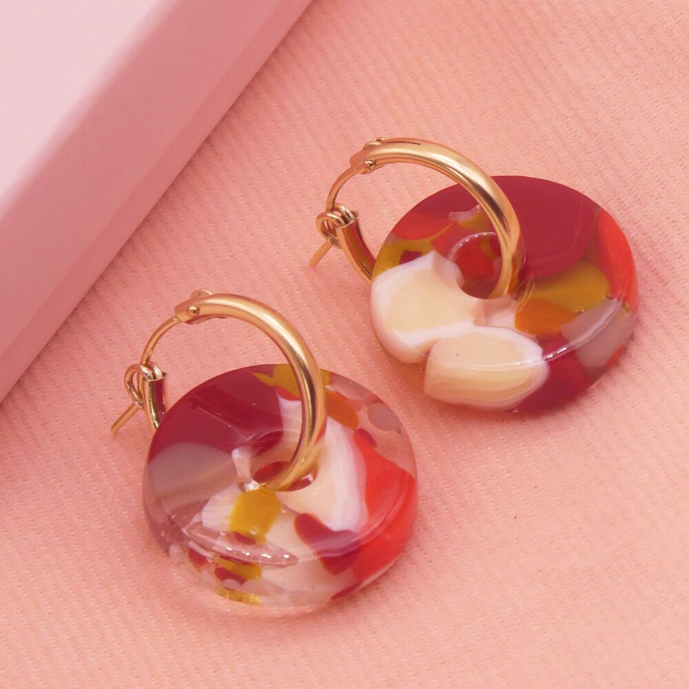 Autumn Glass donut earrings on Gold Filled/ Silver hoops
