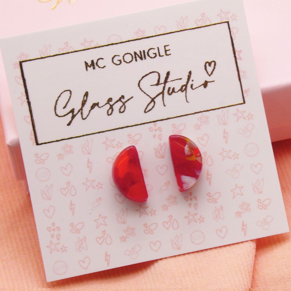 Red half moon studs