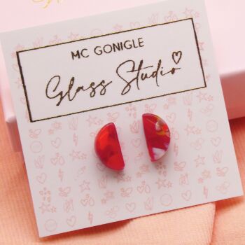 Red half moon studs