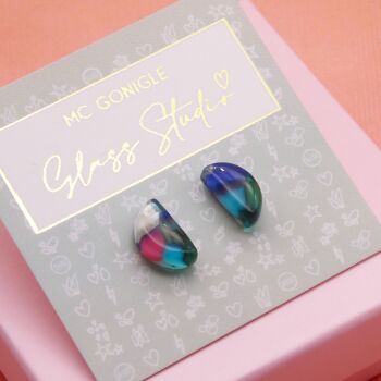 Multicoloured half moon studs- Teal