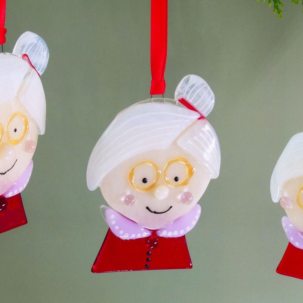 Glass Mrs Claus Decoration