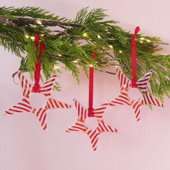 Luxury Red and White Striped Glass Stars
