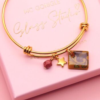 Dark Ocre Glass Tile  On a 14K Gold Plated Bangle