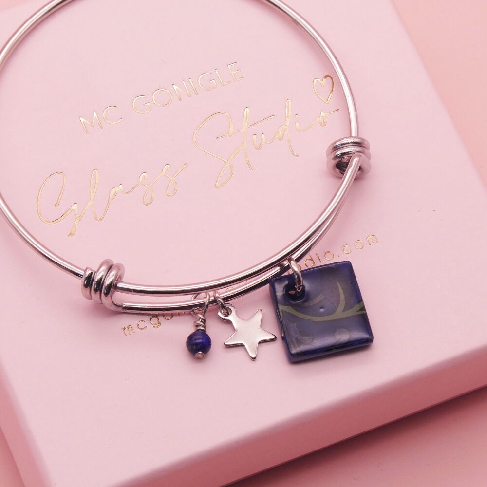 Navy Tile On a Silver Plated Bangle