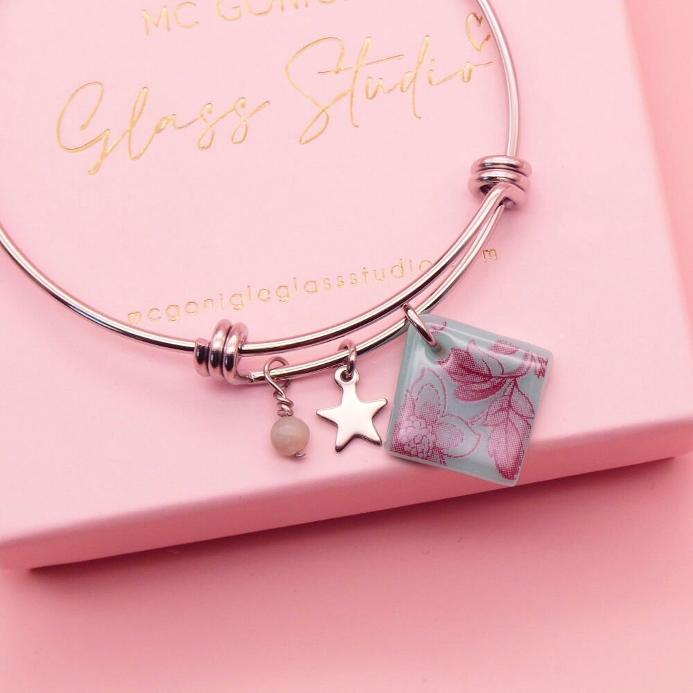 Robins Egg Blue Tile On a Silver Plated Bangle