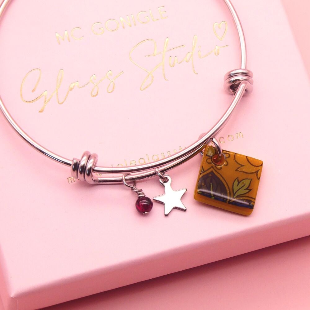 Dark Ocre Tile On a Silver Plated Bangle