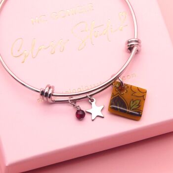 Dark Ocre Tile On a Silver Plated Bangle