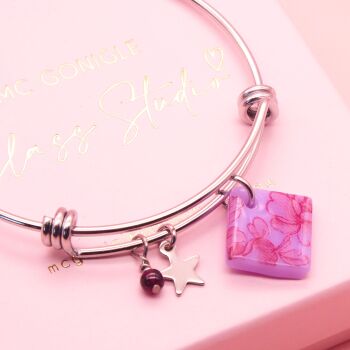 Lilac and red Tile On a Silver Plated Bangle