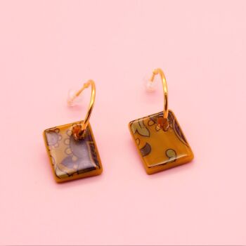 Dark Ocre tile hoop earrings on Gold/Silver