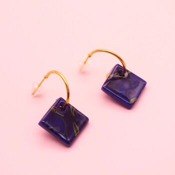 Navy tile hoop earrings on Gold/Silver