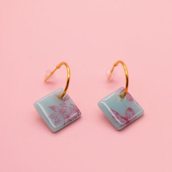 Robins Egg Blue tile hoop earrings on Gold/Silver