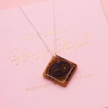 Dark Ocre glass tile necklace