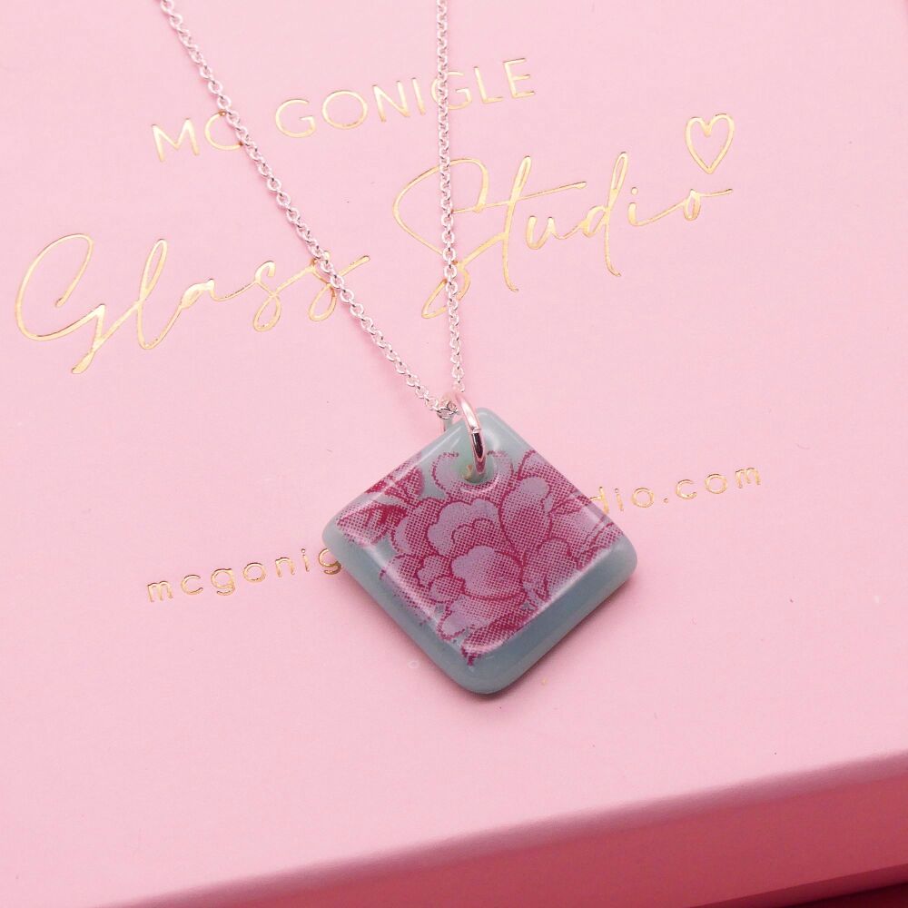 Robins Egg Blue glass tile necklace