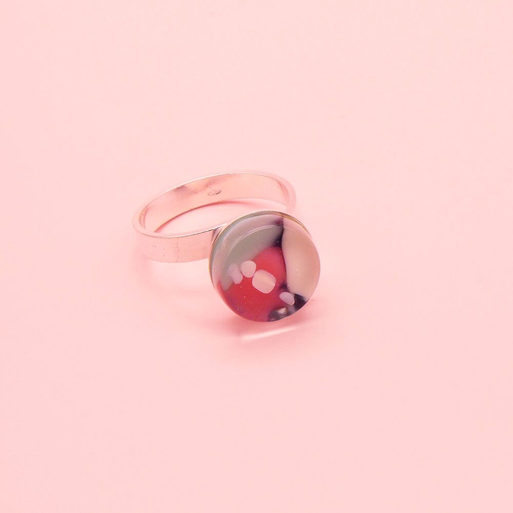 Pink and Turquoise Glass Ring S/M/L