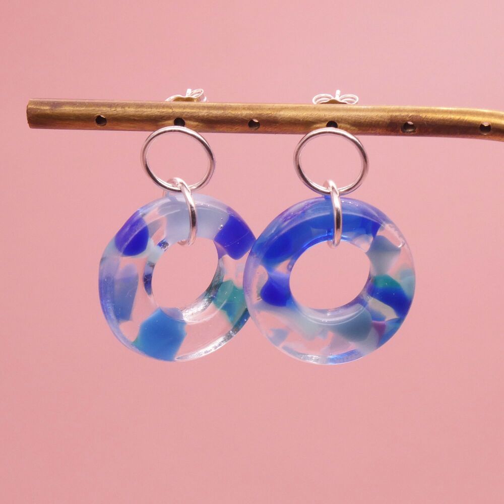 Blue Confetti earrings on Sterling Silver.