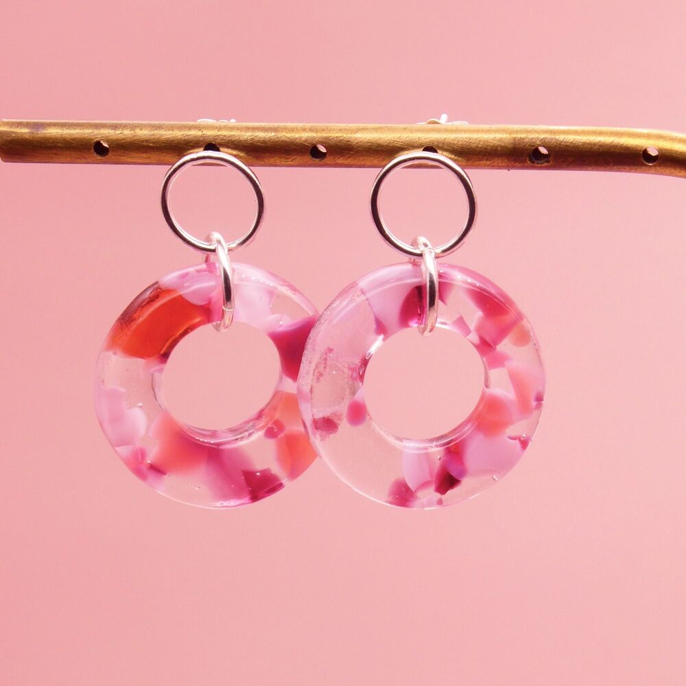 Pink Confetti earrings on Sterling Silver.